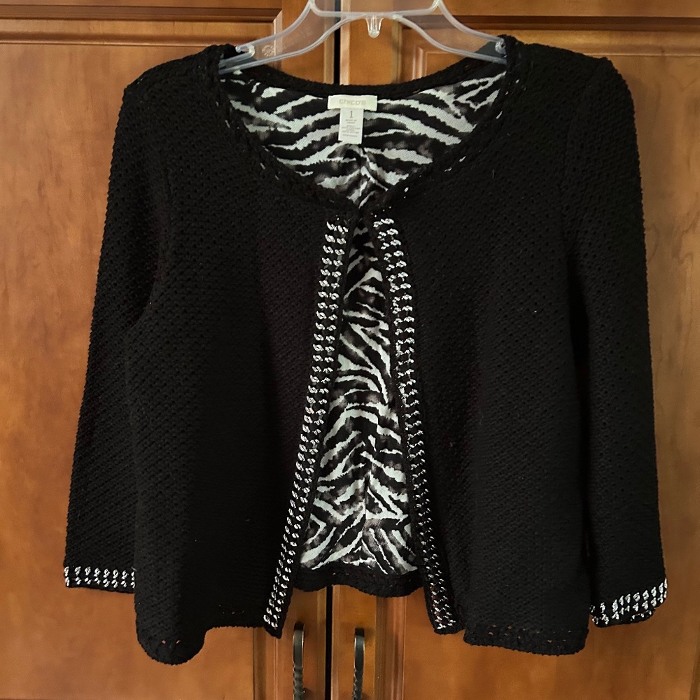 Chico’s Black Knit Sweater with Metal Trim Size 1